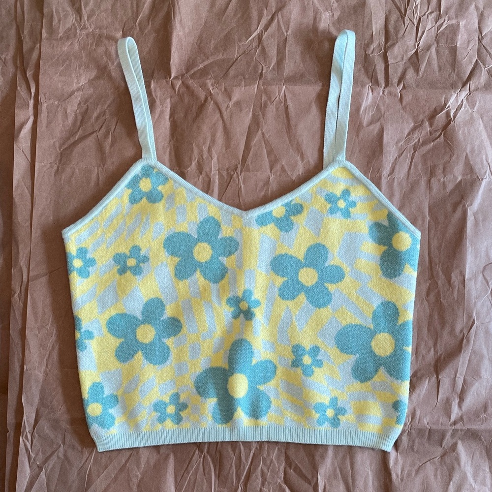 Altar’d State Cami Tank Top | Size Large | Cropped Knit Lounge Wear | Floral Y2K